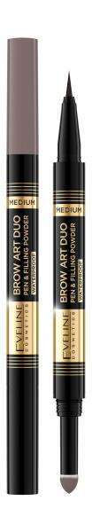 Eveline Brow Art Duo Waterproof Pen & Filling Powder Водостойкий ультратонкий маркер-пудра для бровей | 02 Medium